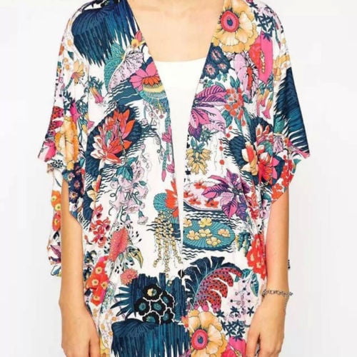 Women Vintage Floral Loose Shawl Kimono Cardigan Boho Tassel Tops Coat Blouse US